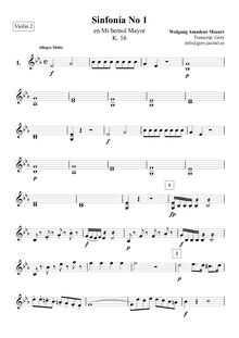 Partition violons II, Symphony No.1, E♭ major, Mozart, Wolfgang Amadeus par Wolfgang Amadeus Mozart