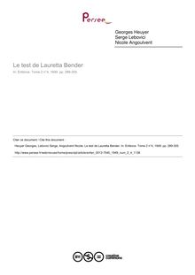 Le test de Lauretta Bender - article ; n°4 ; vol.2, pg 289-305