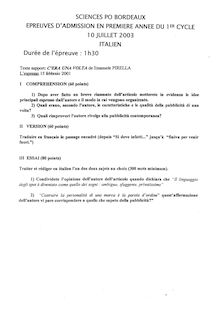 Italien 2003 Admission en première année IEP Bordeaux - Sciences Po Bordeaux