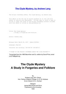 The Clyde Mystery - a Study in Forgeries and Folklore
