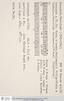 Partition complète, Concerto pour flûte, viole de gambe d amore et Chalumeau en F major, GWV 327