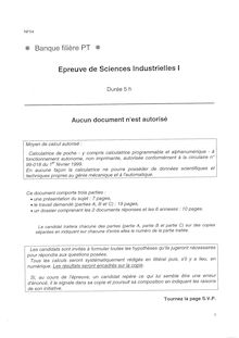 Sciences Industrielles A 2003 Classe Prepa PT Banque Filière PT