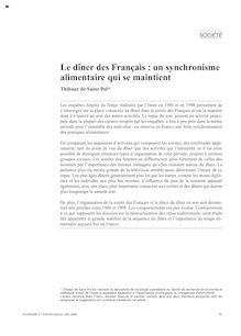 Le dîner des français : un synchronisme alimentaire qui se maintient - article ; n°1 ; vol.400, pg 45-69