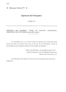 Français A 2002 Classe Prepa PT Banque Filière PT