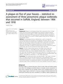 A plague on five of your houses - statistical re-assessment of three pneumonic plague outbreaks that occurred in Suffolk, England, between 1906 and 1918