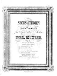 Partition violoncelle 1, 6 études pour 2 violoncelles, Sechs Studien für 2 Violoncelli für vorgeschrittene Schüler