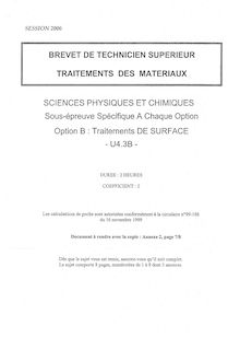 Sciences physiques et chimiques 2006 Traitements de surfaces BTS Traitement des matériaux