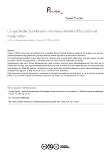 La spécificité des Maisons Familiales Rurales d éducation et d orientation - article ; n°1 ; vol.73, pg 23-30