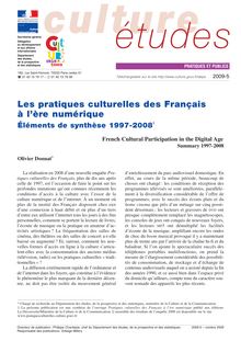Les pratiques culturelles des Français à l’ère numérique Éléments de synthèse 1997-2008