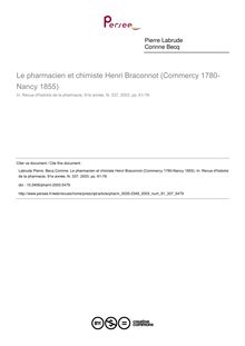 Le pharmacien et chimiste Henri Braconnot (Commercy 1780-Nancy 1855) - article ; n°337 ; vol.91, pg 61-78