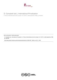 D. Campbell (éd.), International Privatization - note biblio ; n°3 ; vol.50, pg 954-955