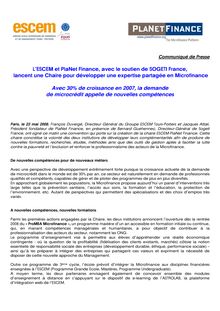L ESCEM et PlaNet Finance, avec le soutien de SOGETI France ...