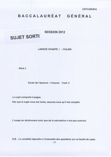 Sujet du bac serie L 2012: Italien LV1