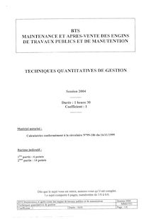 Techniques quantitatives de gestion 2004 BTS Maintenance travaux publics et de manutention
