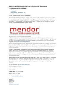 Mendor Announcing Partnership with A. Menarini Diagnostics in Sweden