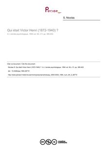 Qui était Victor Henri (1872-1940) ? - article ; n°3 ; vol.94, pg 385-402