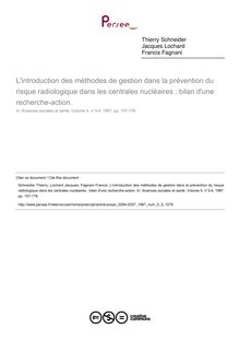 L introduction des méthodes de gestion dans la prévention du risque radiologique dans les centrales nucléaires : bilan d une recherche-action. - article ; n°3 ; vol.5, pg 157-178
