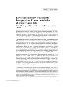 L évaluation des investissements incorporels en France : méthodes et premiers résultats