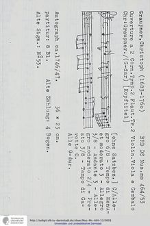 Partition complète, Ouverture en G major, GWV 467, G major, Graupner, Christoph