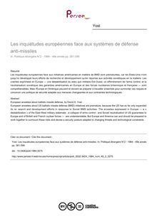 Les inquiétudes européennes face aux systèmes de défense anti-missiles - article ; n°2 ; vol.49, pg 381-399