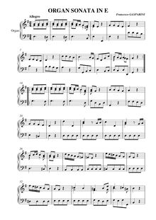 Partition complète, orgue Sonata en E minor, Gasparini, Francesco