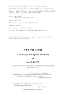 Far to Seek - A Romance of England and India