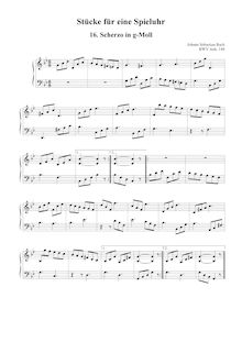 Partition Scherzo en G minor [BWV Anh.148], 18 pièces pour a Musical Clock