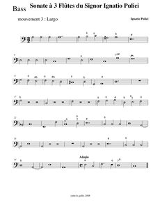 Partition Basso continuo, Sinfonia a 3 flauti del Sig.re. D Ignatio Pulici par Ignatio Pulici