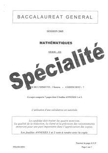 Mathématiques Spécialité 2005 Sciences Economiques et Sociales Baccalauréat général