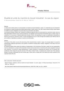 Dualité et unité du marché du travail industriel : le cas du Japon - article ; n°6 ; vol.34, pg 1188-1212