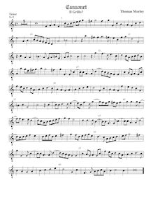 Partition ténor viole de gambe, octave aigu clef, pour First Booke of chansonnettes to Two Voyces par Thomas Morley