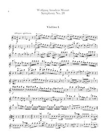 Partition violons I, II, Symphony No.28, C major, Mozart, Wolfgang Amadeus