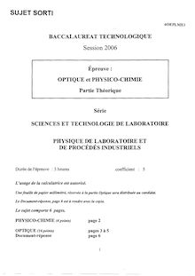 Optique et Physico Chimie 2006 S.T.L (Physique de laboratoire et de procédés industriels) Baccalauréat technologique