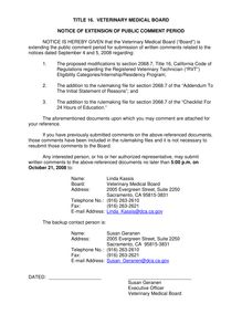 Veterinary Medical Board - Notice of Extension of Public Comment Record