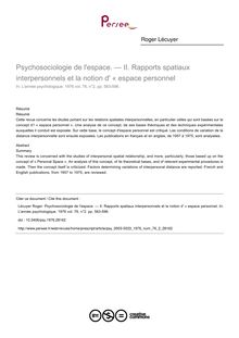 Psychosociologie de l espace. — II. Rapports spatiaux interpersonnels et la notion d  « espace personnel - article ; n°2 ; vol.76, pg 563-596