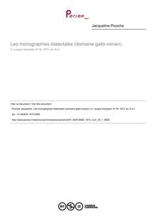 Les monographies dialectales (domaine gallo-roman) - article ; n°1 ; vol.18, pg 8-41