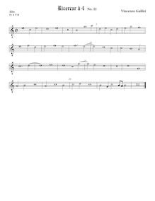 Partition Tenor1 viole de gambe, octave aigu clef, Intavolature de lauto, madrigali e ricercare par Vincenzo Galilei