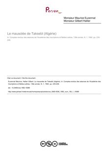 Le mausolée de Taksebt (Algérie) - article ; n°1 ; vol.136, pg 235-248