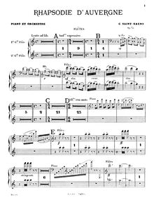 Partition flûte 1/2, Rhapsodie d Auvergne, Op.73, Saint-Saëns, Camille