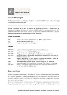 Notice biographique de Jacques Pouysségur Membre de l Académie des sciences