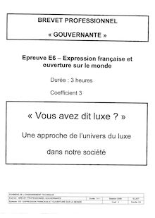 Expression française et ouverture sur le monde 2006 BP - Gouvernante