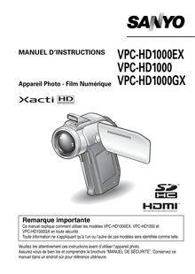 Notice Caméra vidéo numérique Sanyo  VPC-HD1000GX