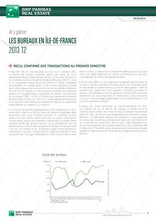 Bureaux en Ile de France : Recul confirmé des transactions au premier semestre - Juillet 2013 