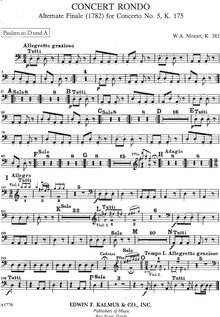 Partition timbales, Rondo, Concert Rondo ; Piano Concerto No.28, K.382 ; Allegetto grazioso
