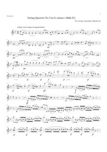 Partition violon 1, corde quatuor No.5, G minor, Macfarren, George Alexander