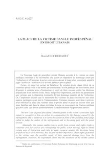 La place de la victime dans le procès pénal en droit libanais - article ; n°4 ; vol.59, pg 891-924