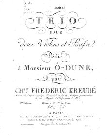 Partition violon 2, Trio pour deux violons et basse, D minor, Kreubé, Charles-Frédéric