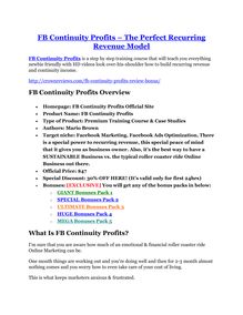 FB Continuity Profits review and Exclusive $26,400 Bonus
