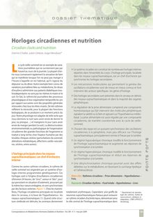 Horloges circadiennes et nutrition  Circadian clocks  and nutrition