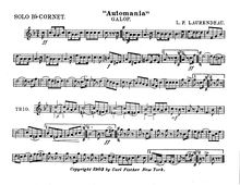 Partition Solo B♭ Cornet, Automania, Galop, Laurendeau, Louis Philippe